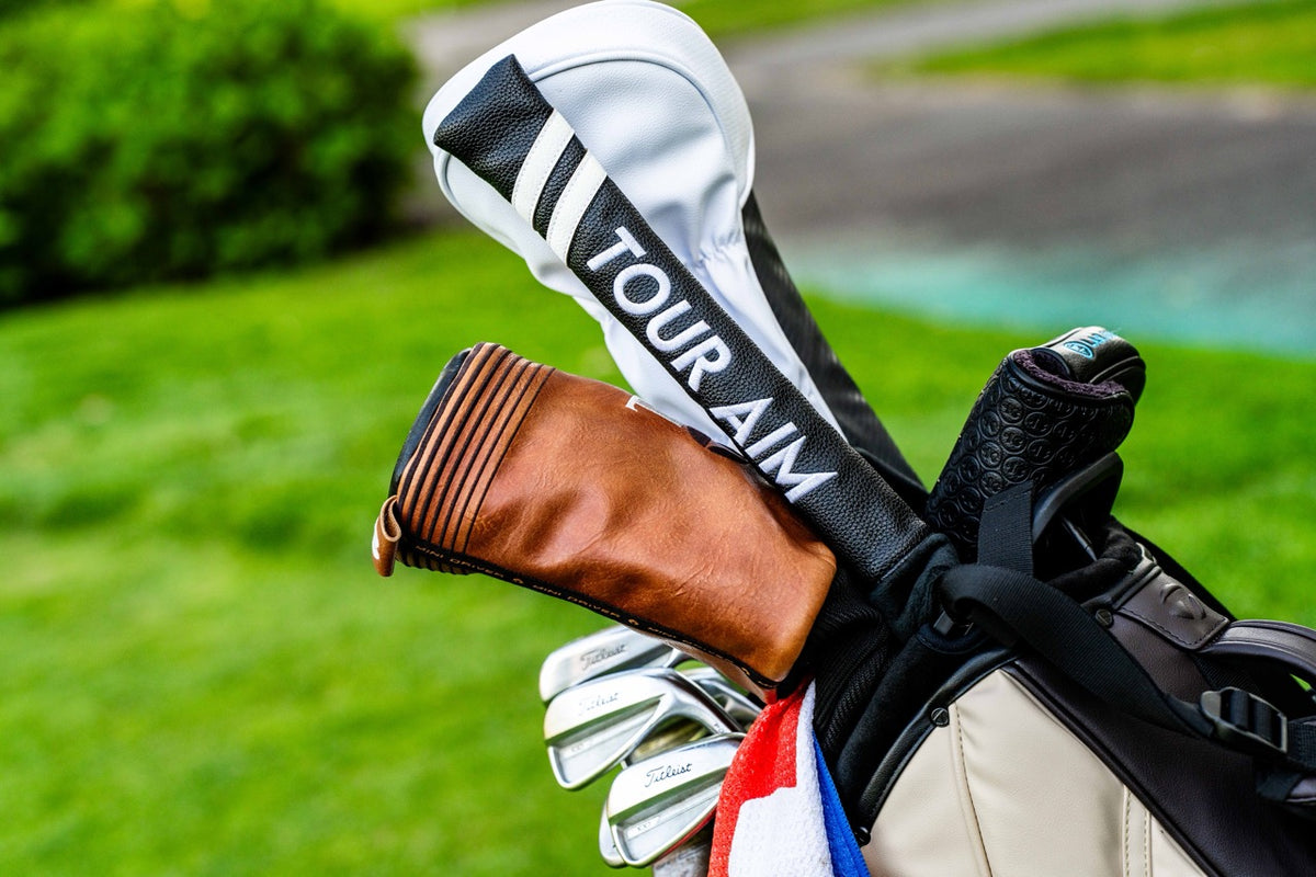 Golfer training with the Tour Aim system